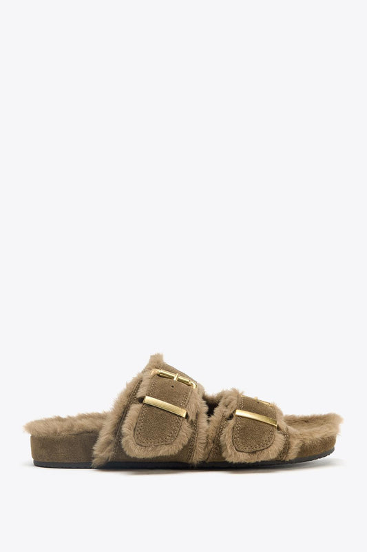 Buckled Flat Sheepskin Sandals