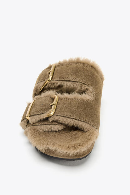 Buckled Flat Sheepskin Sandals