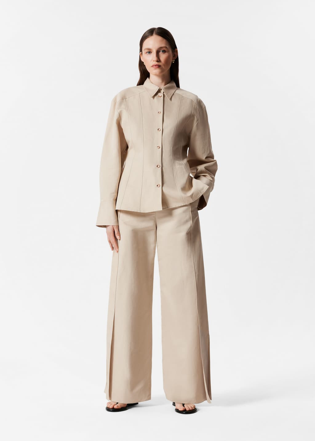 Wide-Leg Side-Slit Trousers