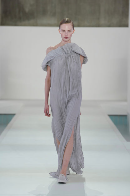 Asymmetric Pleated Silk Gown