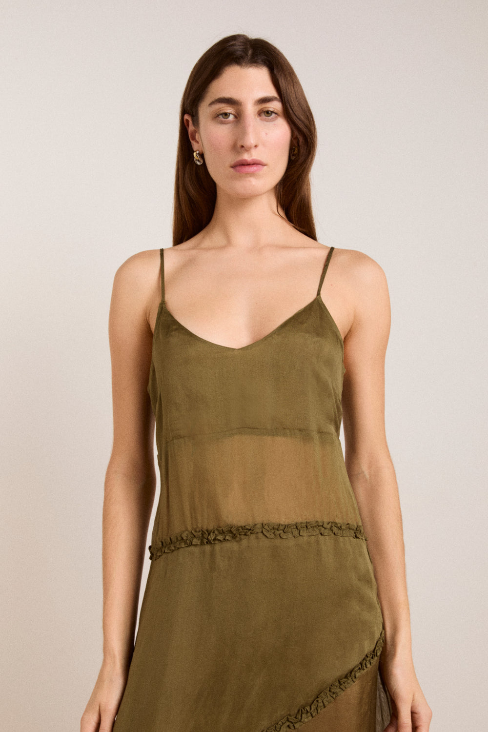 Sasha ruffle slip dress with cami