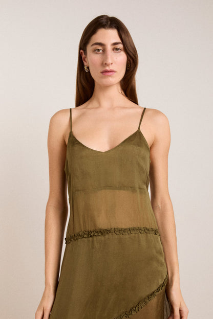 Sasha ruffle slip dress with cami