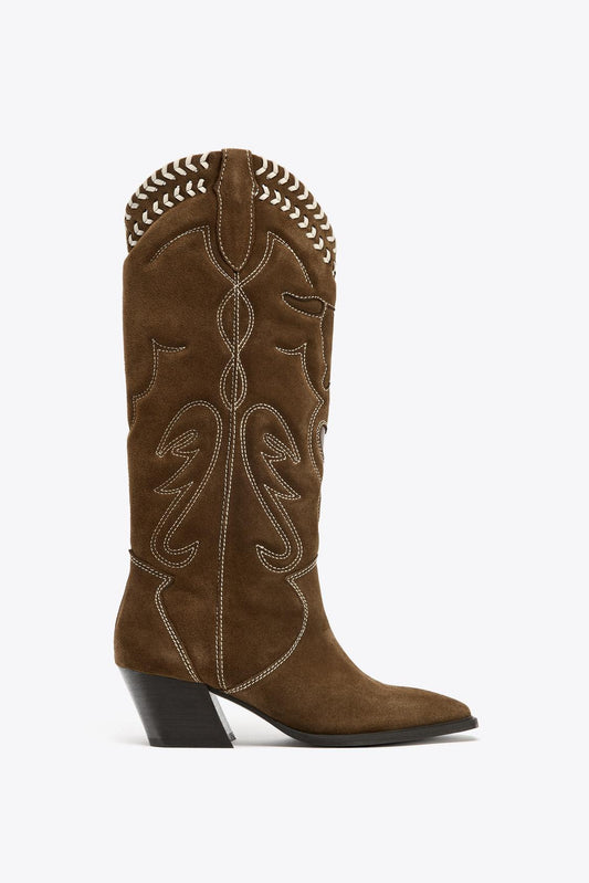 Leather Embroidered Boots