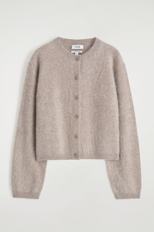 Brushed-Cashmere Crew-Neck Cardigan