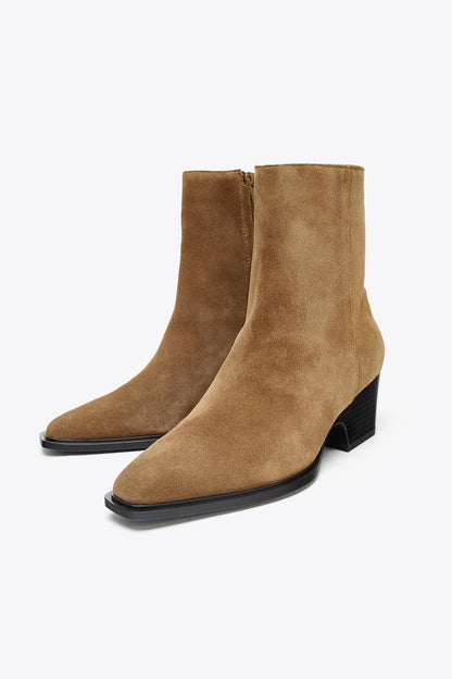 Split Suede Heeled Ankle Boots