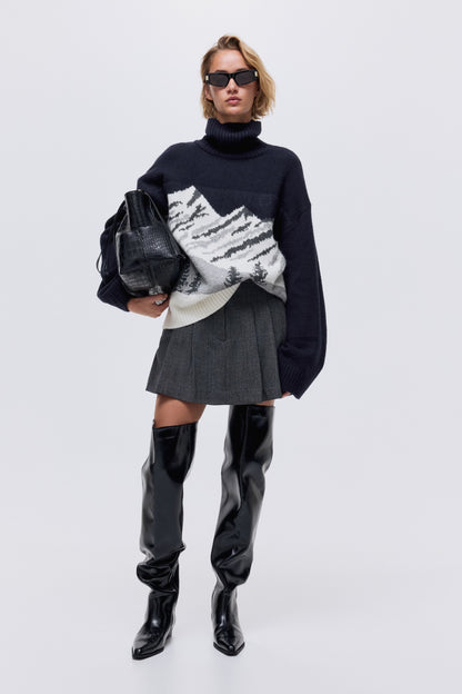 Jacquard-knit polo-neck jumper