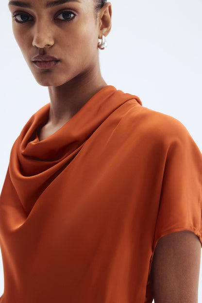 Cowl-neck satin dress