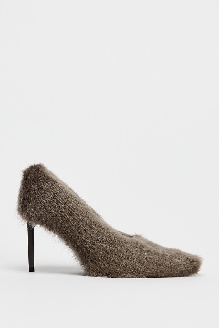 Faux fur stiletto heel shoes