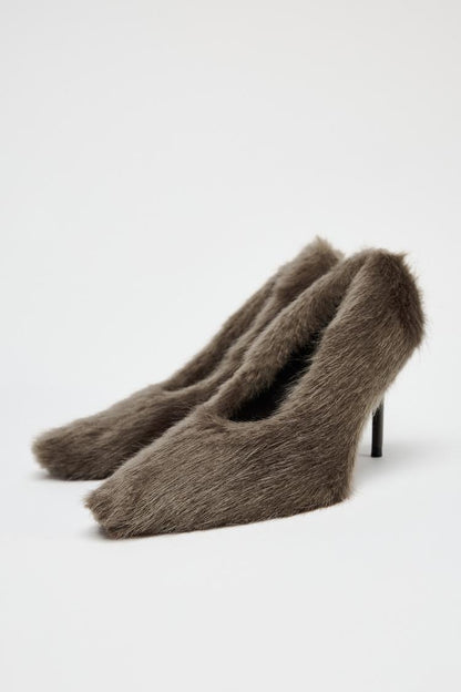 Faux fur stiletto heel shoes