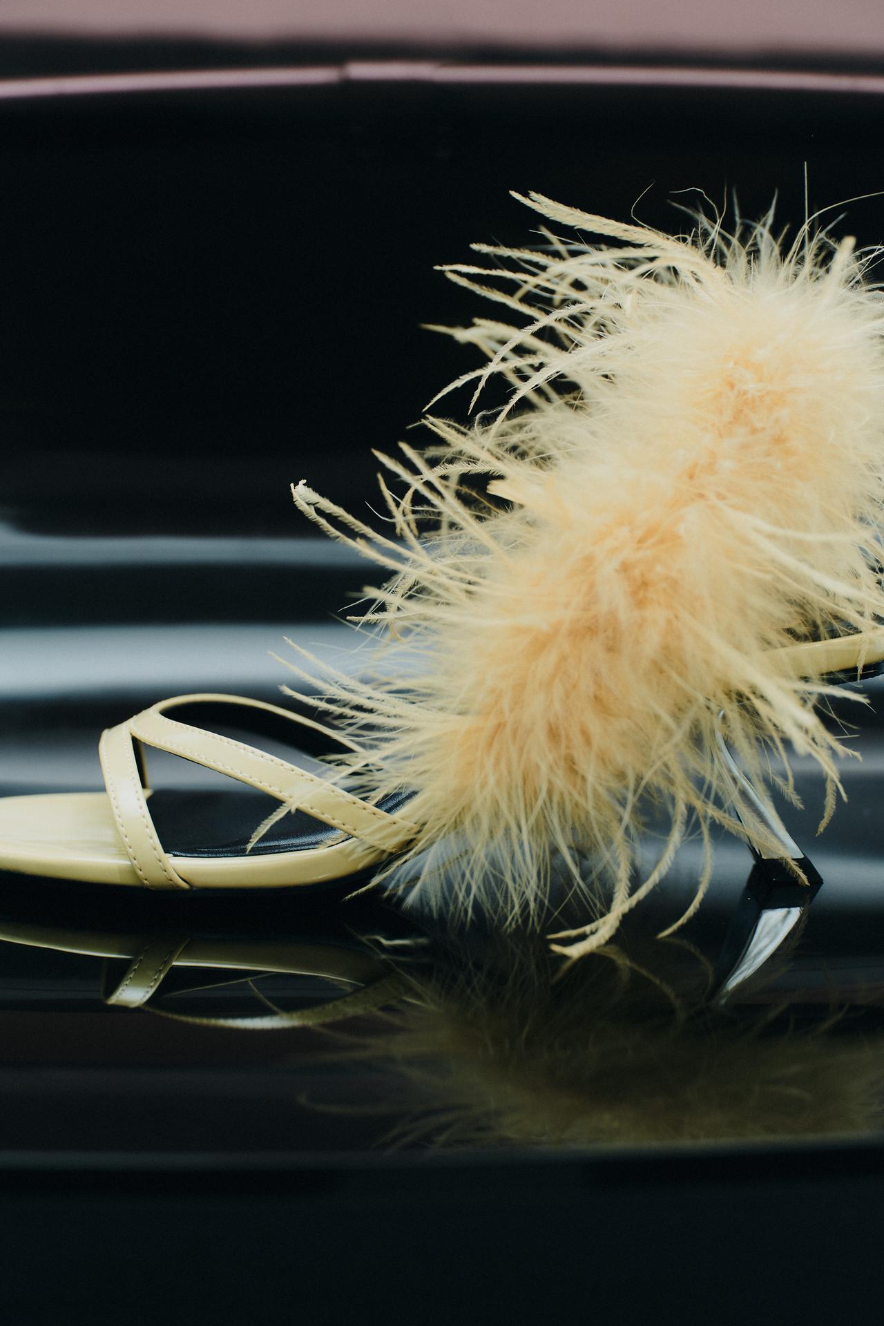 Metallic Feather High-Heel Sandals