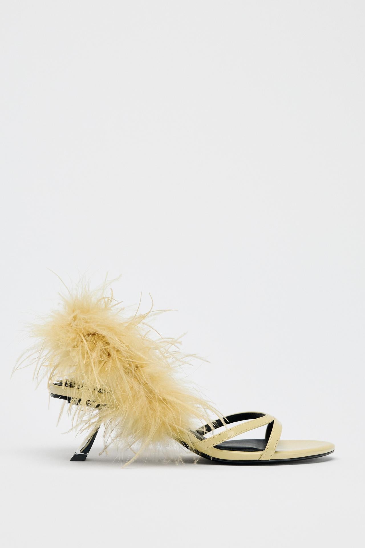 Metallic Feather High-Heel Sandals
