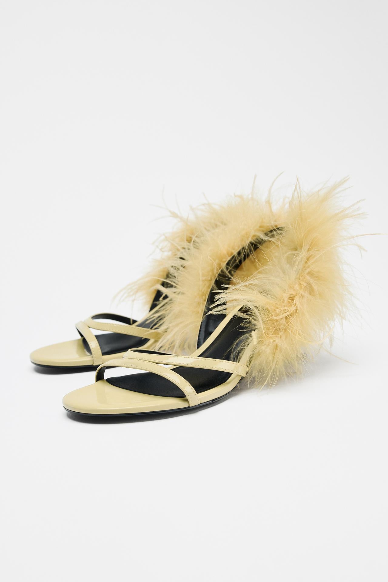 Metallic Feather High-Heel Sandals