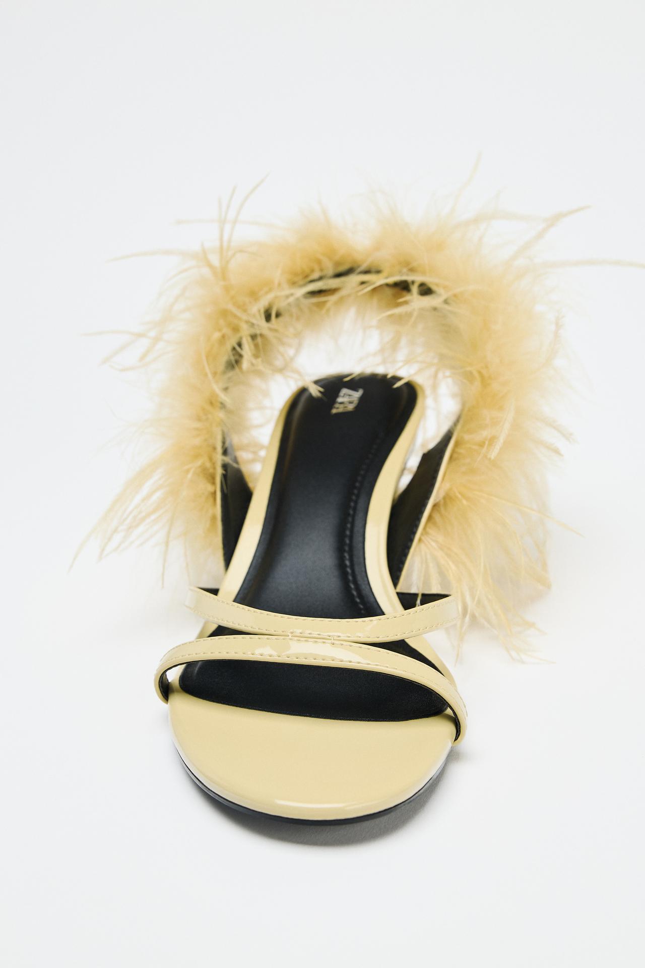 Metallic Feather High-Heel Sandals