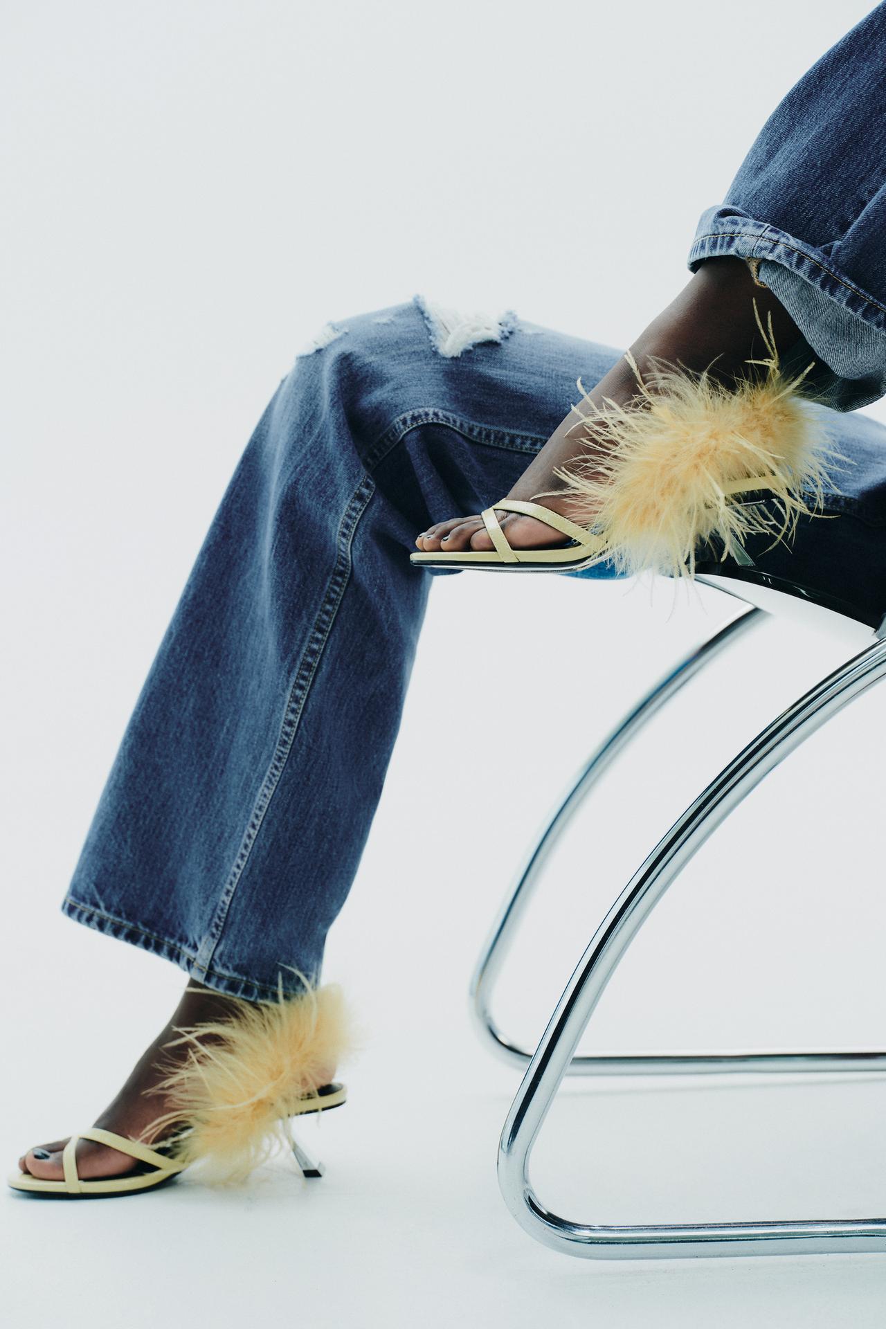 Metallic Feather High-Heel Sandals