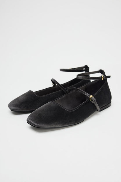 Velvet Ballerinas With Straps