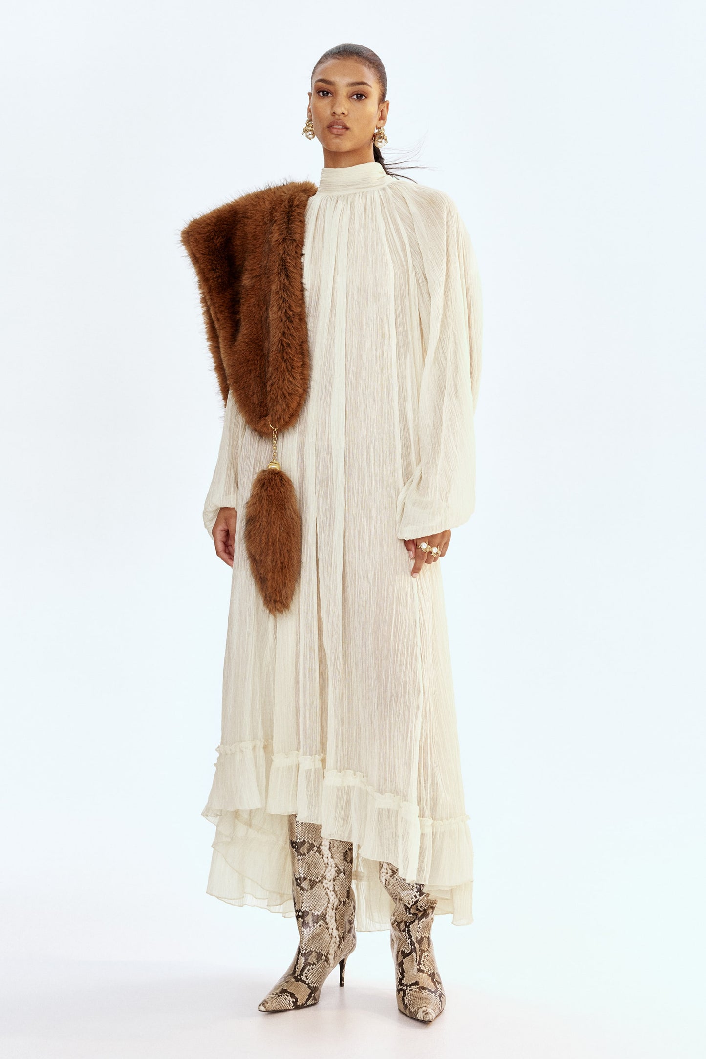Bow-collar maxi dress