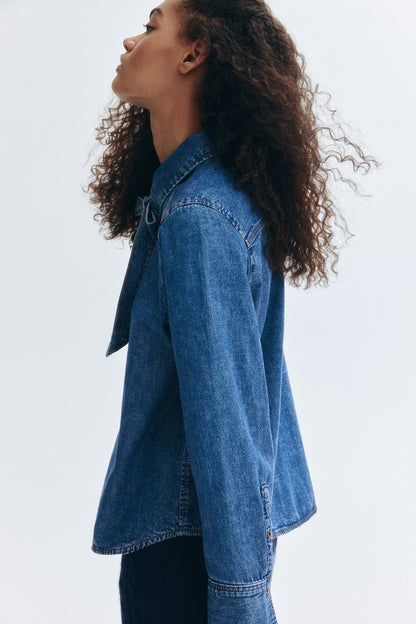 Bow-detail denim blouse