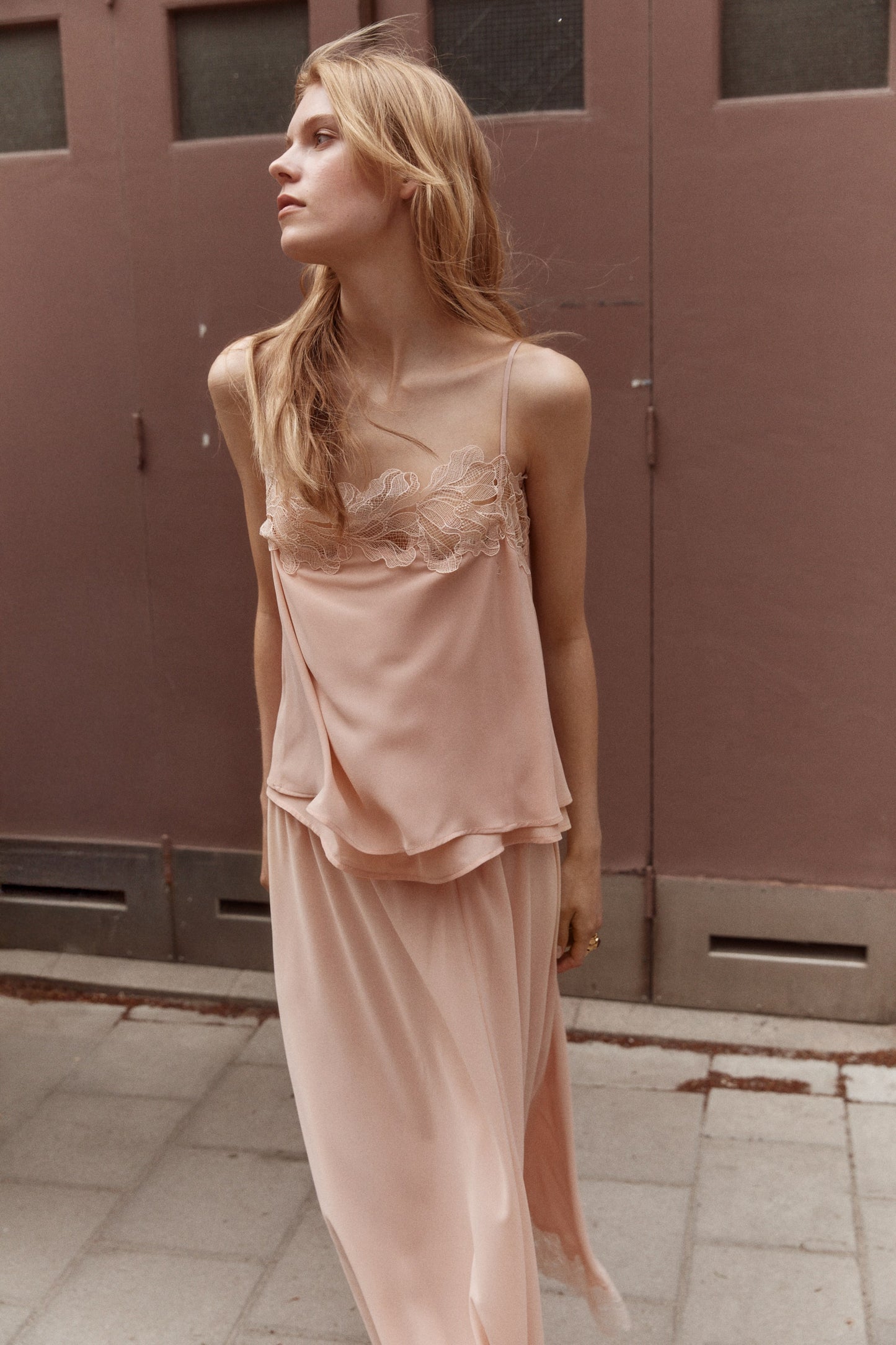 Lace-trimmed strappy top