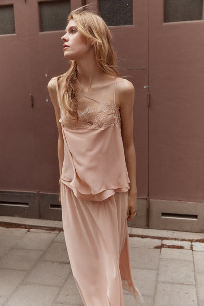 Lace-trimmed strappy top