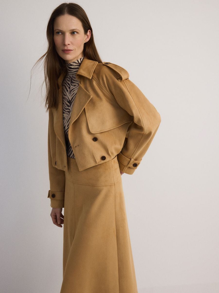 Cropped double-breasted trench coat