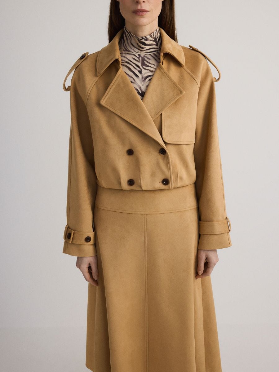 Cropped double-breasted trench coat