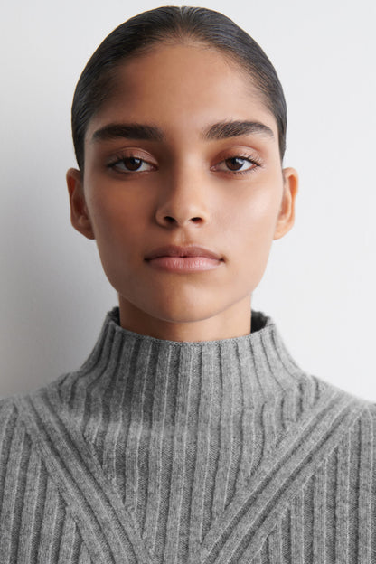 Ribbed Wool Funnel-Neck Jumper