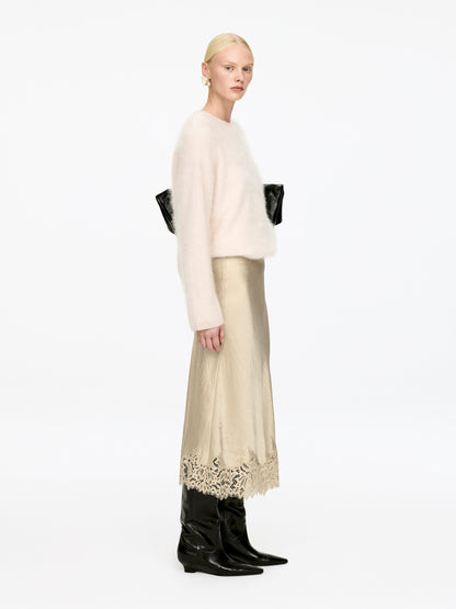 Lace-Detail Satin Skirt