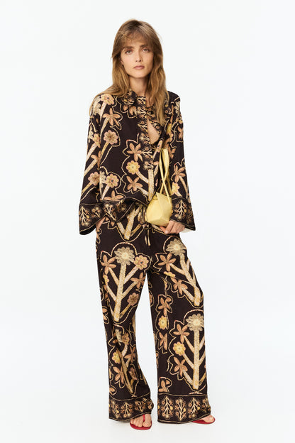 Floral-print popover shirt