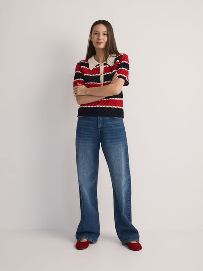 Openwork jumper with collar
