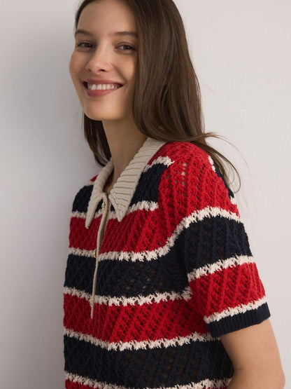 Openwork jumper with collar