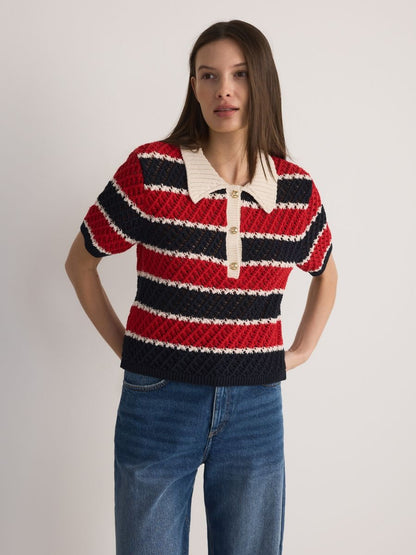 Openwork jumper with collar
