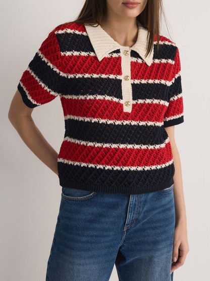 Openwork jumper with collar
