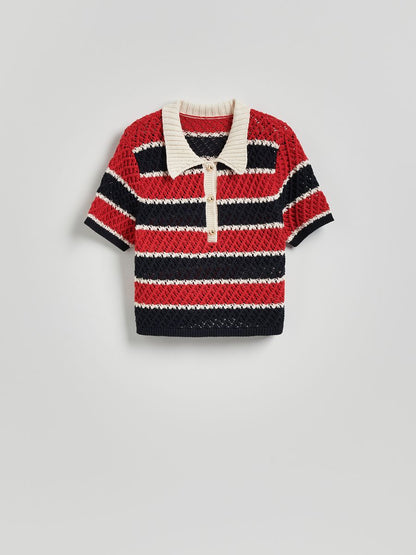 Openwork jumper with collar