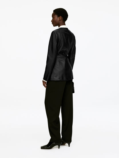 Collarless Leather Blazer