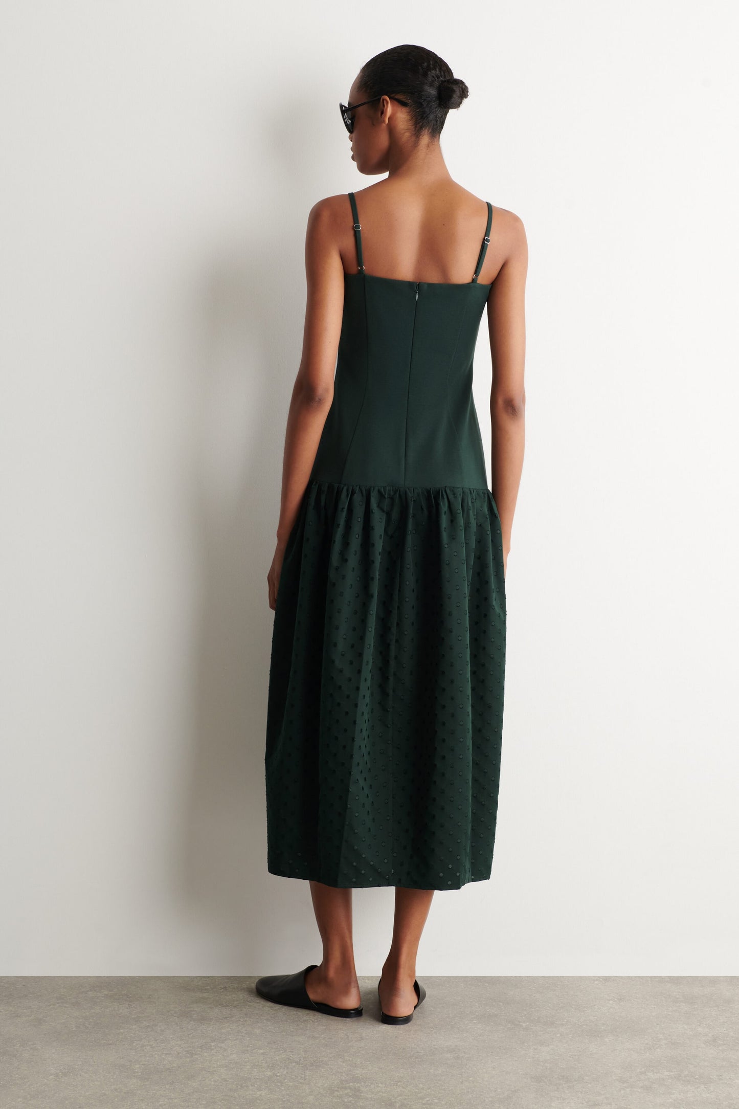 Polka-dot sculpted dropped-waist dress