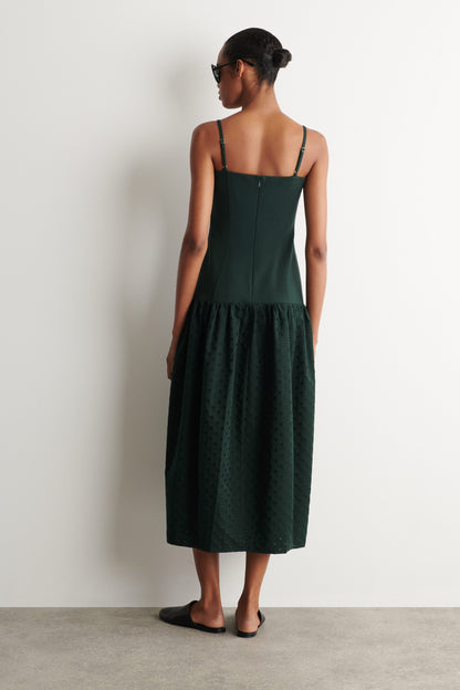 Polka-dot sculpted dropped-waist dress