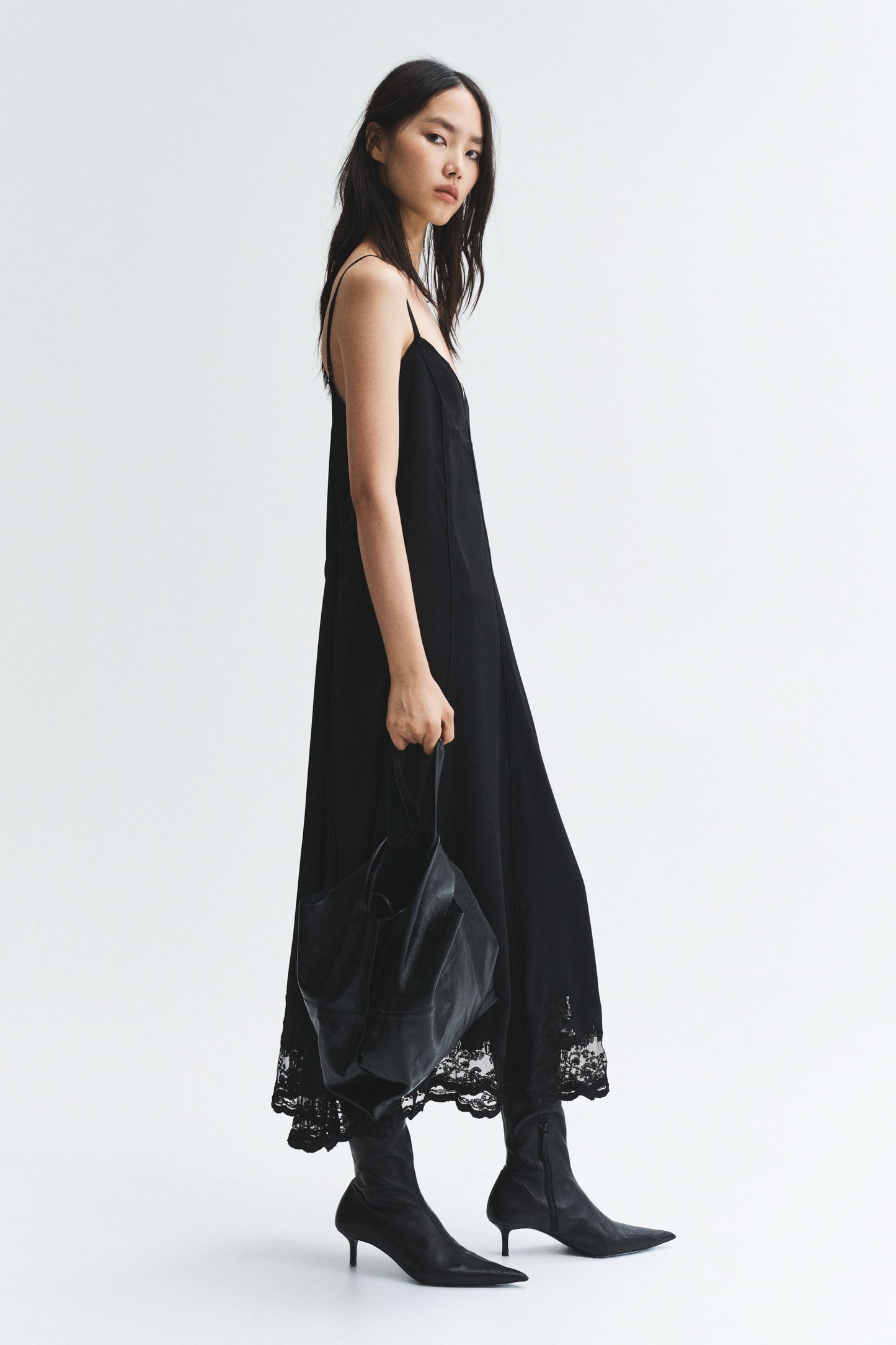 Lace-inset satin dress