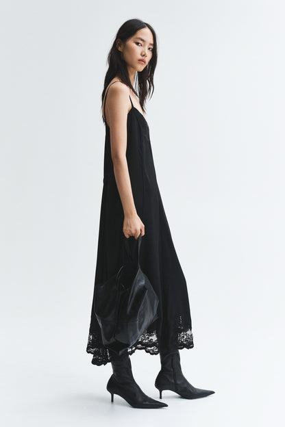 Lace-inset satin dress