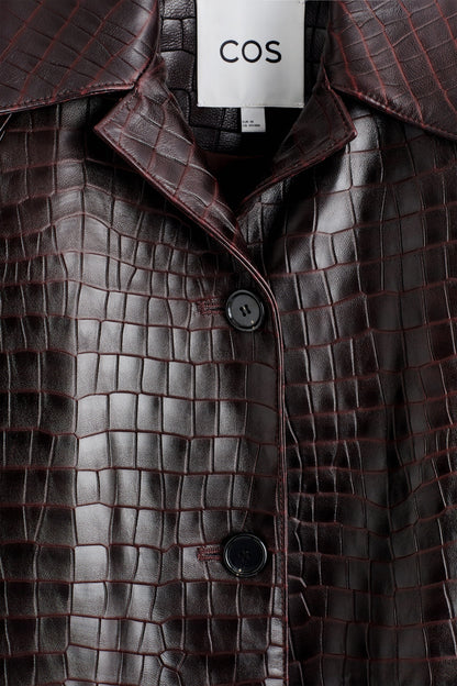 Croc-Effect Leather Coat