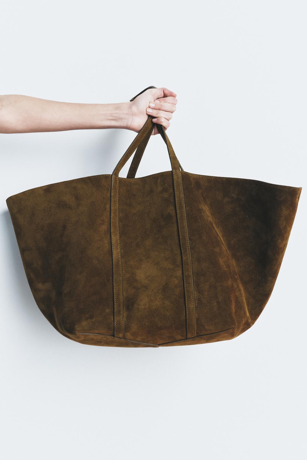 Split suede maxi shopper bag