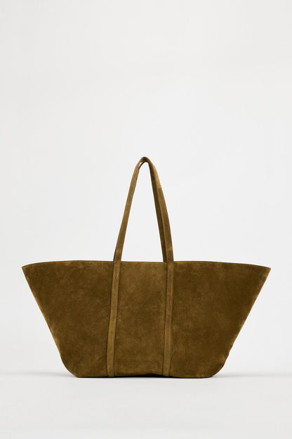 Split suede maxi shopper bag