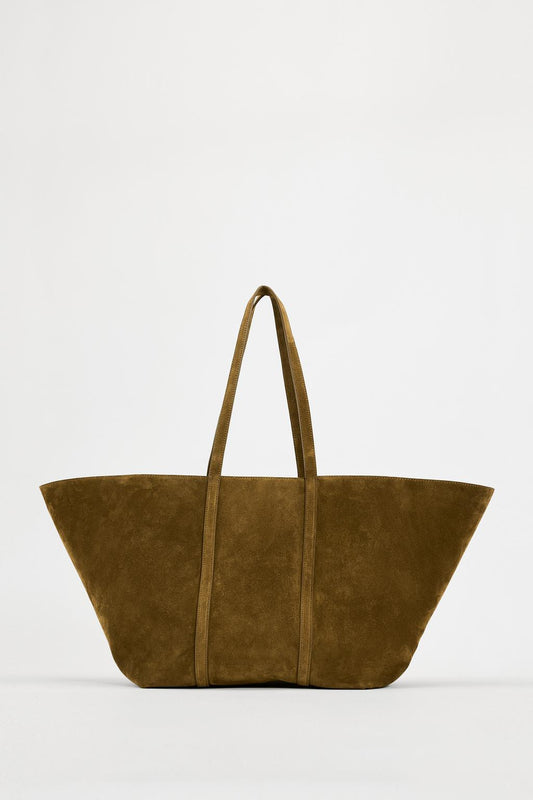 Split suede maxi shopper bag