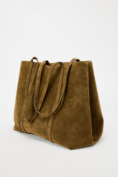 Split suede maxi shopper bag