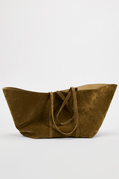 Split suede maxi shopper bag