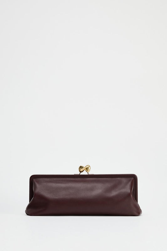 Leather clutch bag with metal detail