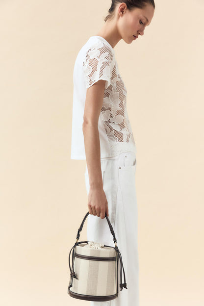 Striped Canvas Bucket Bag