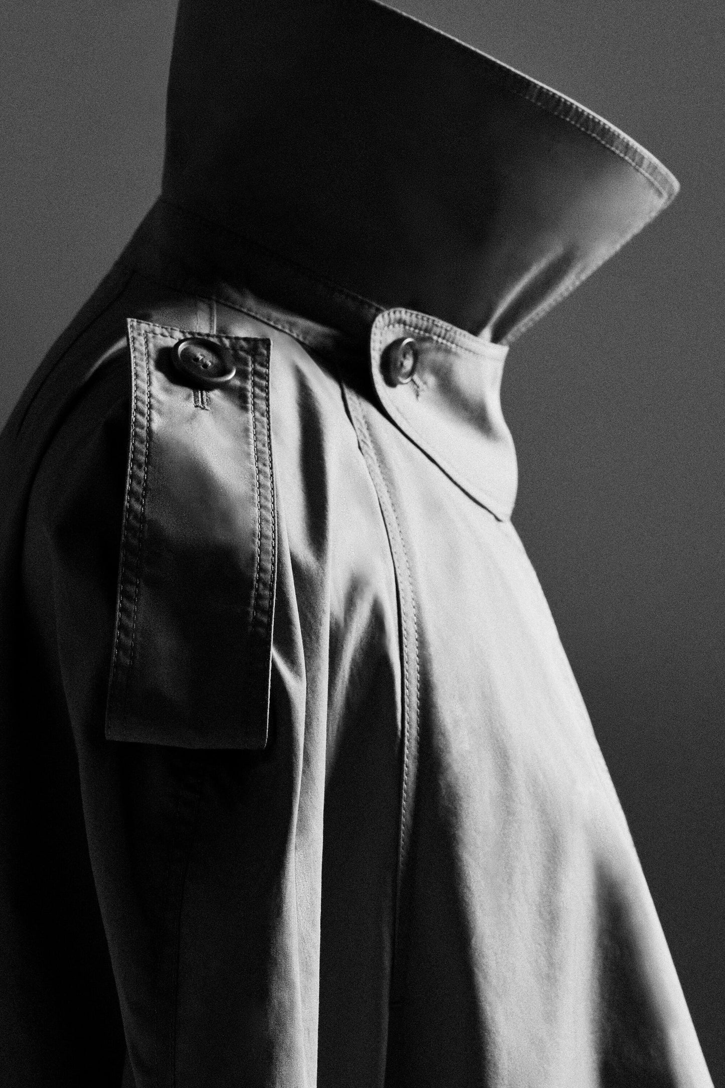 Funnel-Neck Cotton Trench Coat