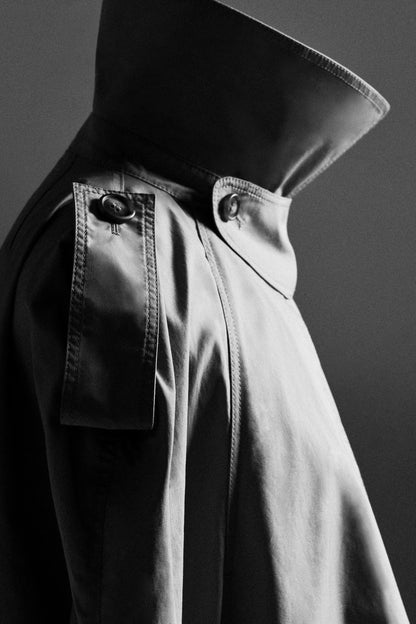 Funnel-Neck Cotton Trench Coat