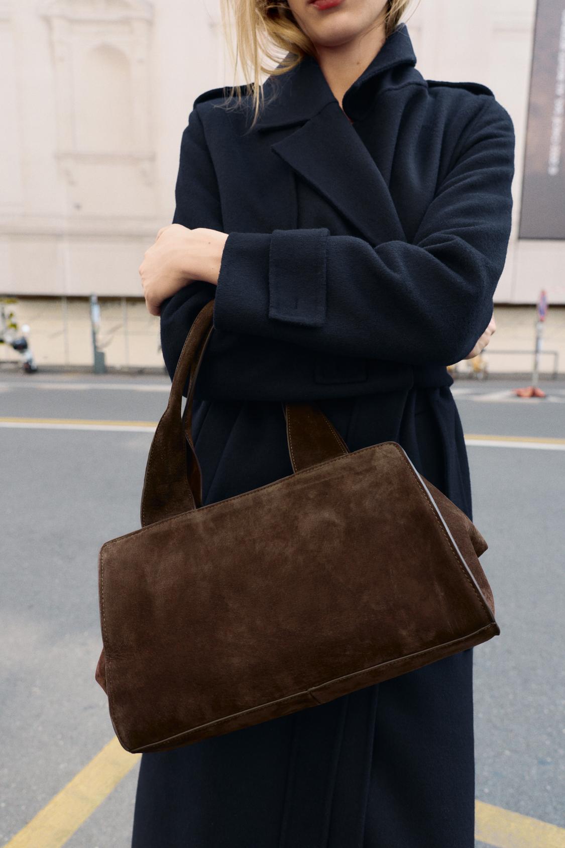 Double Handle Split Suede Leather Bag