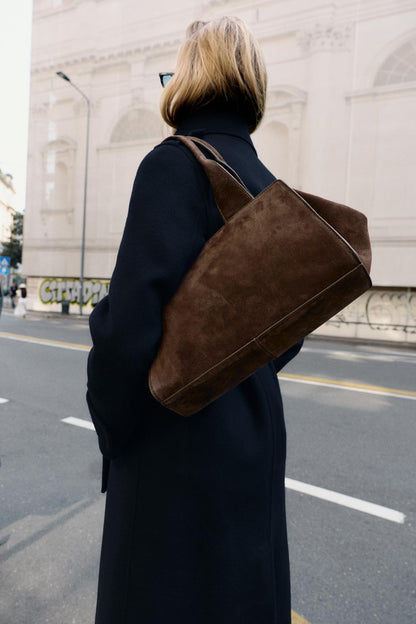 Double Handle Split Suede Leather Bag